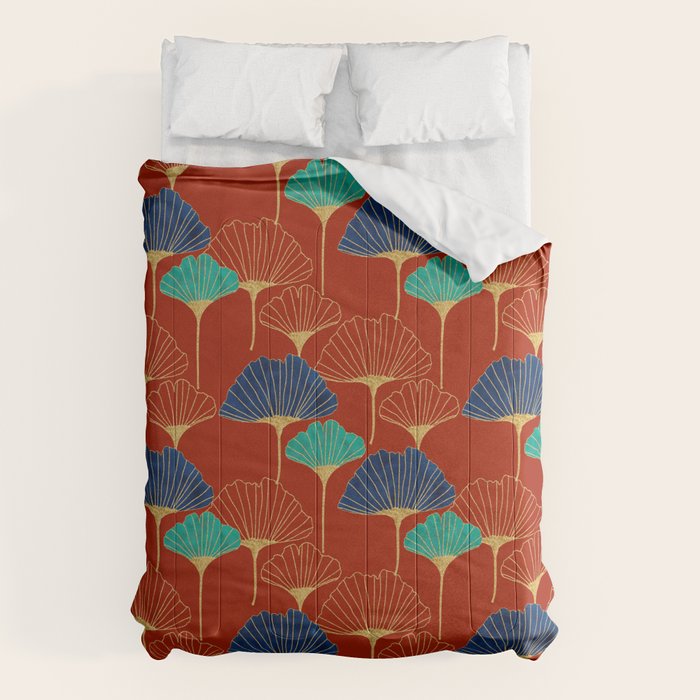 Gingko Biloba Leaves Abstract Pattern (red Background) Comforter Gallery Image 6