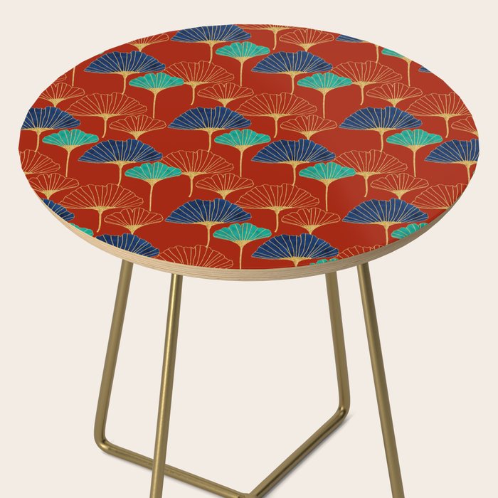 Gingko Biloba Leaves Abstract Pattern (red Background) Side Table Gallery Image 2