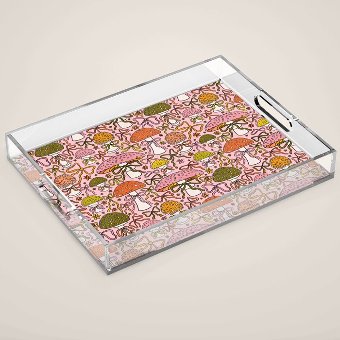 Mushrooms With Bows Print Acrylic Tray Gallery Image 1
