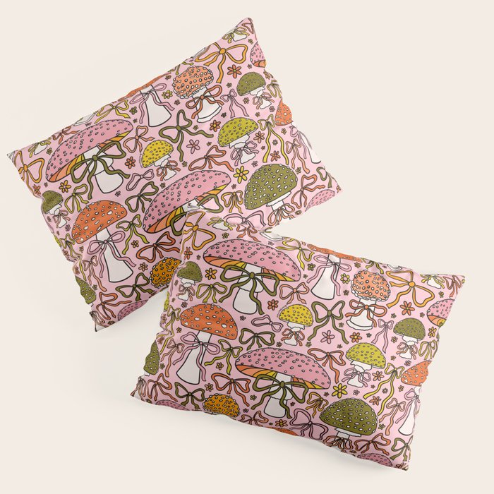 Mushrooms With Bows Print Pillow Sham Gallery Image 1