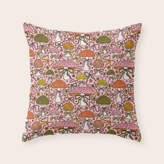 Mushrooms With Bows Print Throw Pillow Gallery Image 6