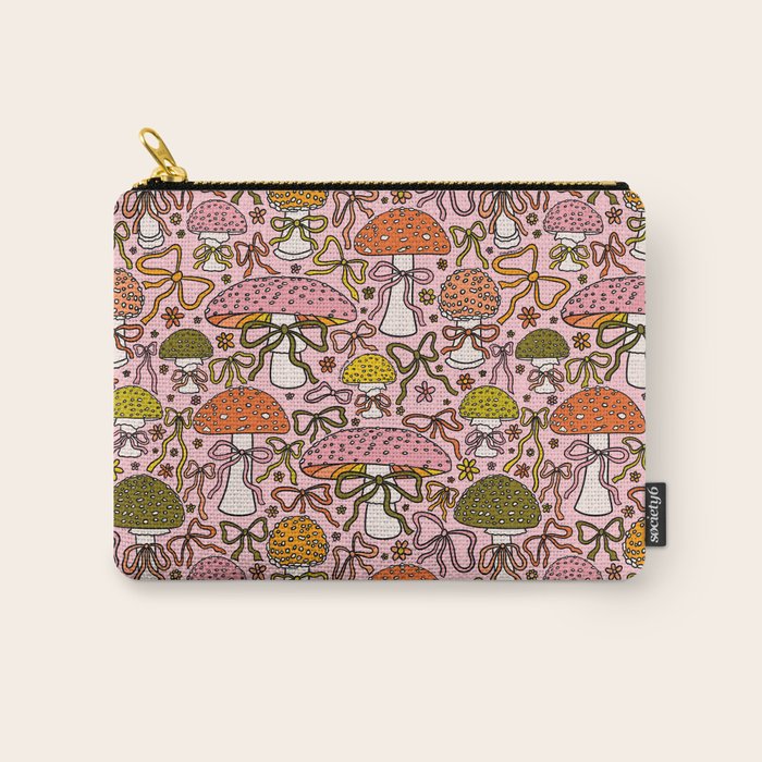 Mushrooms With Bows Print Carry All Pouch Gallery Image 1