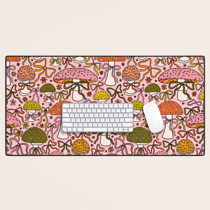 Mushrooms With Bows Print Desk Mat Gallery Image 1