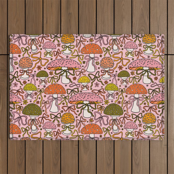 Mushrooms With Bows Print Outdoor Rug Gallery Image 1