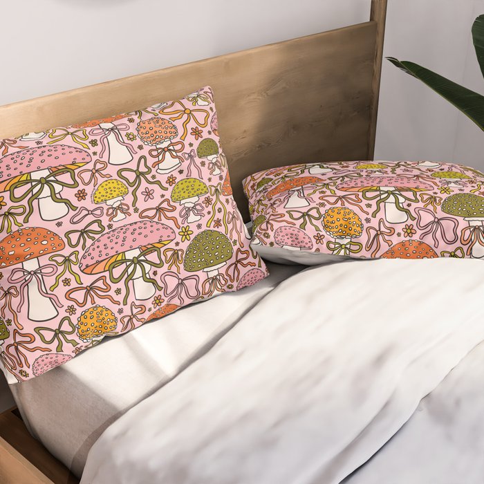 Mushrooms With Bows Print Pillow Sham Gallery Image 2