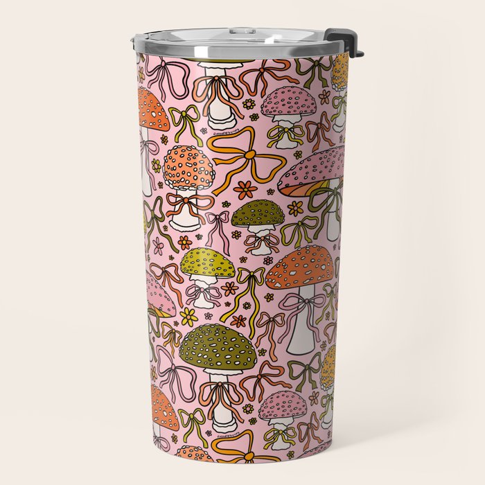 Mushrooms With Bows Print Travel Mug Gallery Image 2