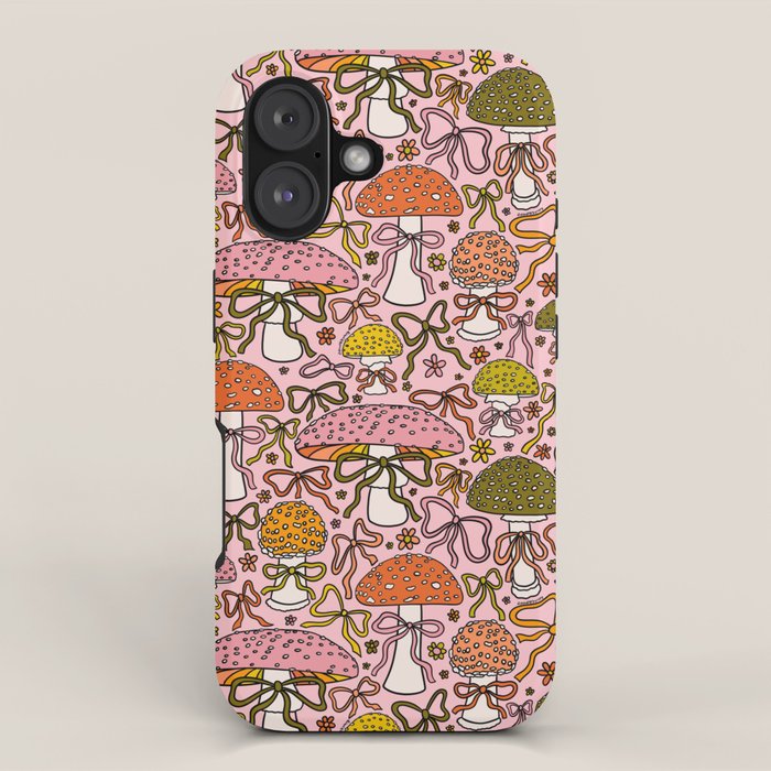 Mushrooms With Bows Print iPhone Case Gallery Image 1
