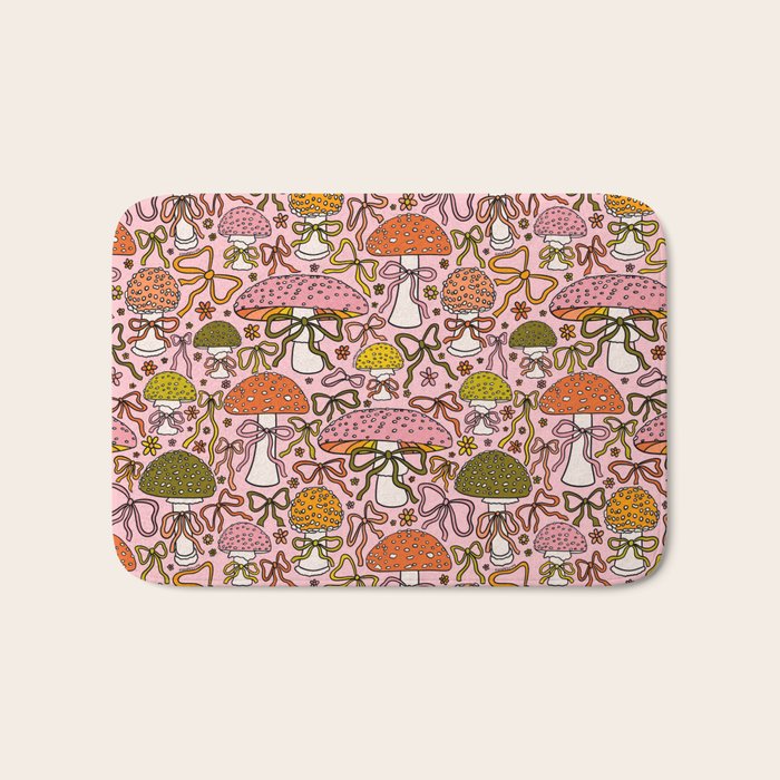 Mushrooms With Bows Print Bath Mat Gallery Image 1