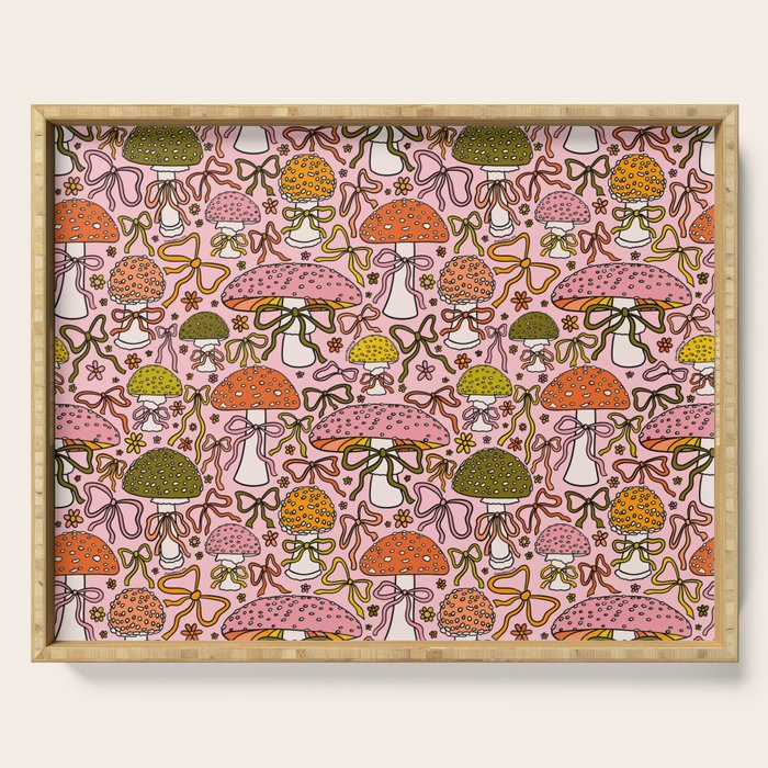 Mushrooms With Bows Print Serving Tray Gallery Image 1