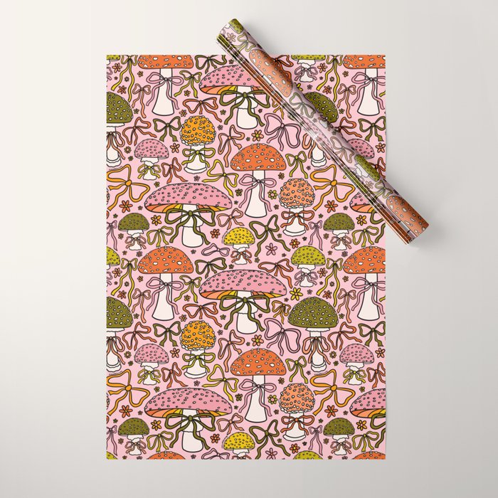 Mushrooms With Bows Print Wrapping Paper Gallery Image 1