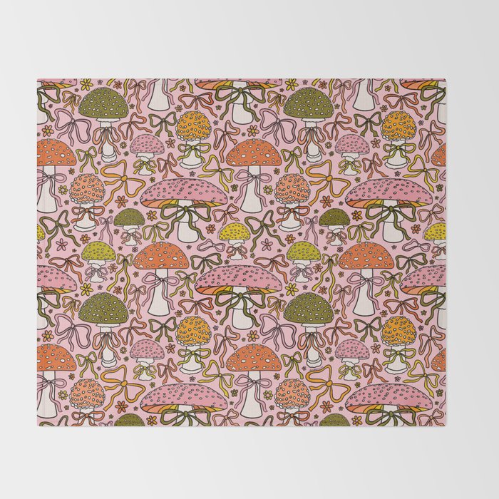 Mushrooms With Bows Print Throw Blanket Gallery Image 2