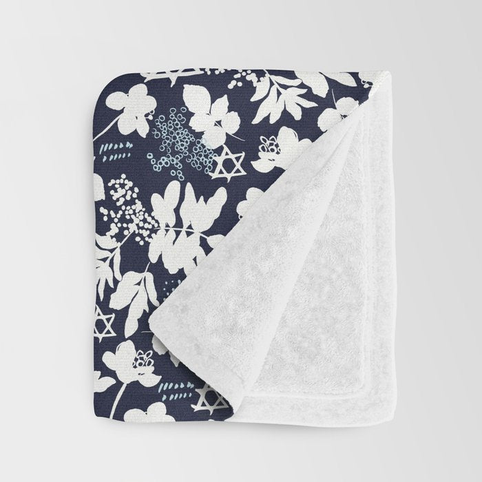 Dark and Light Blue Floral Star of David Throw Blanket Gallery Image 3