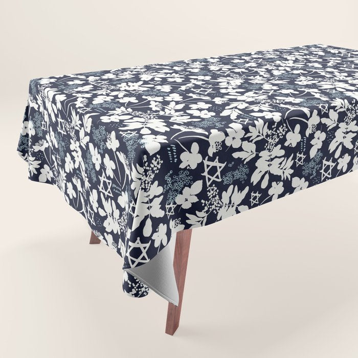 Dark and Light Blue Floral Star of David Tablecloth Gallery Image 1