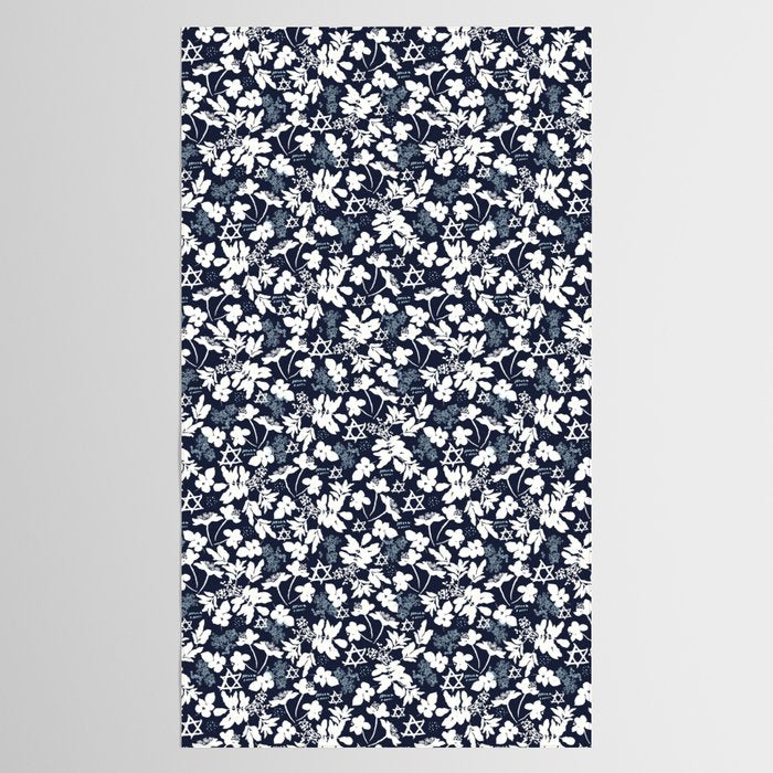 Dark and Light Blue Floral Star of David Tablecloth Gallery Image 2