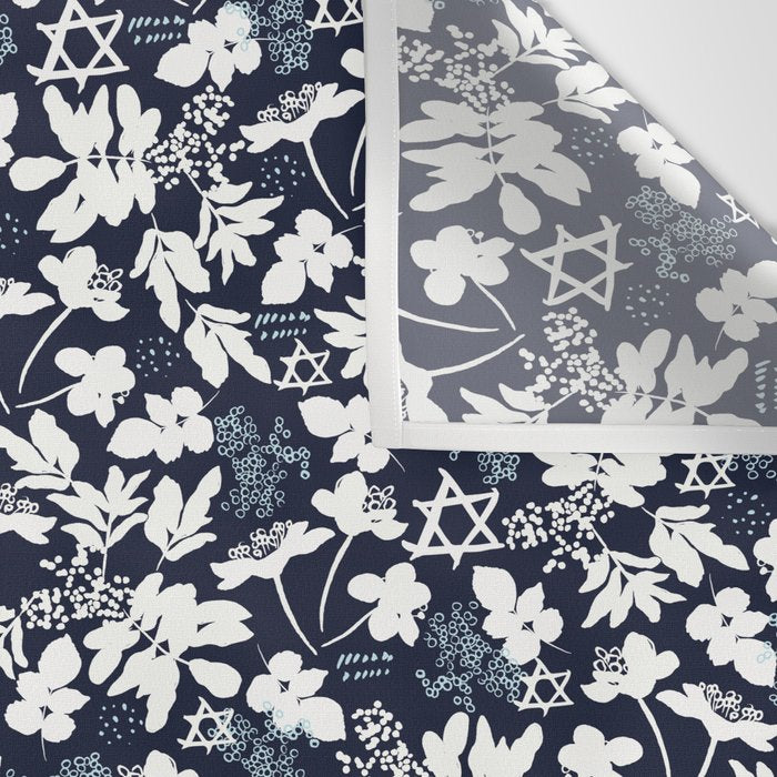 Dark and Light Blue Floral Star of David Wall Tapestry Gallery Image 3