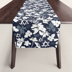 Dark and Light Blue Floral Star of David Table Runner Gallery Image 1