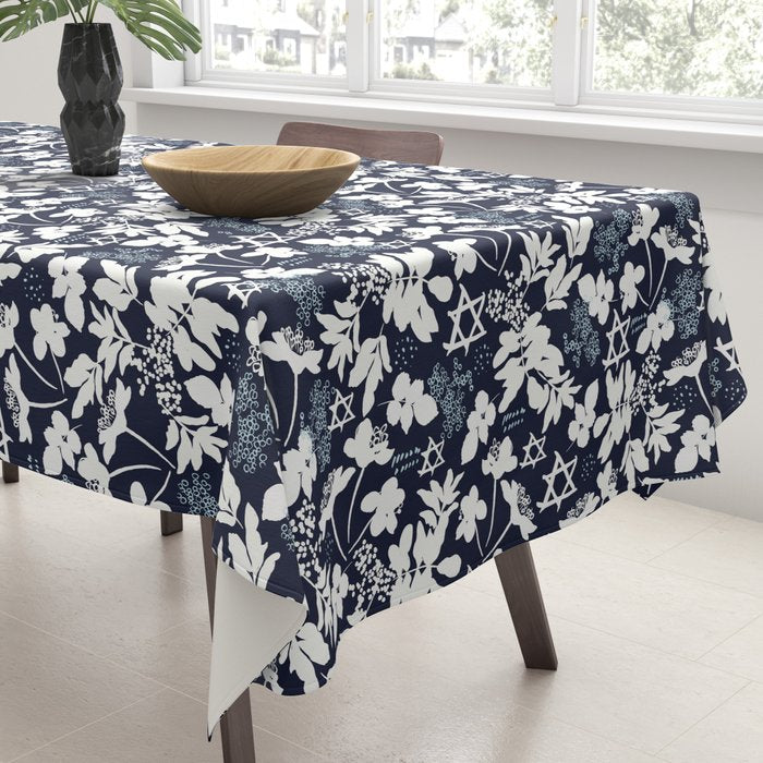 Dark and Light Blue Floral Star of David Tablecloth Gallery Image 3