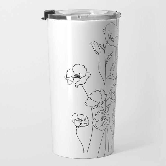 Poppy Flowers Line Art Travel Mug Gallery Image 3