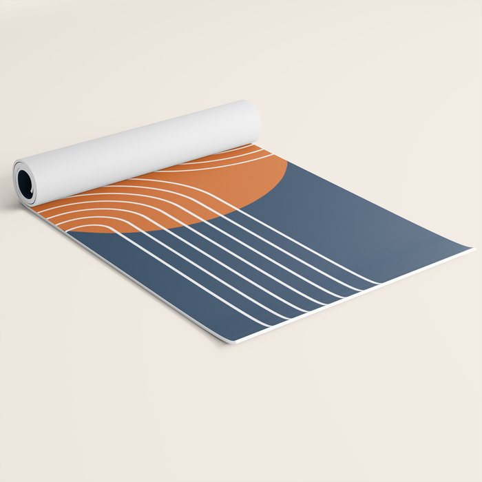 Mid Century Modern Geometric 161 Sun Rainbow abstract in Navy Blue Orange Yoga Mat Gallery Image 2