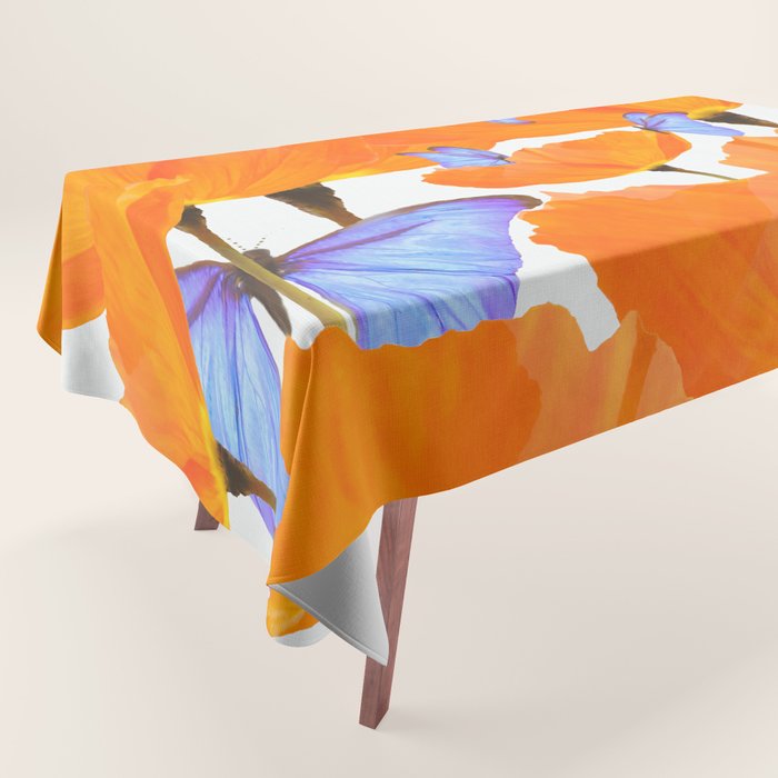 Poppies And Butterflies White Background #decor #society6 #buyart Tablecloth Gallery Image 1
