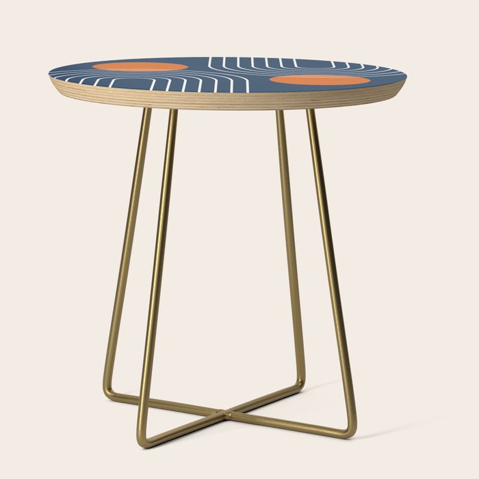 Mid Century Modern Geometric 83 in Navy Blue and Orange (Rainbow and Sun Abstraction) Side Table Gallery Image 1
