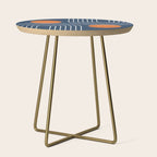 Mid Century Modern Geometric 83 in Navy Blue and Orange (Rainbow and Sun Abstraction) Side Table Gallery Image 1