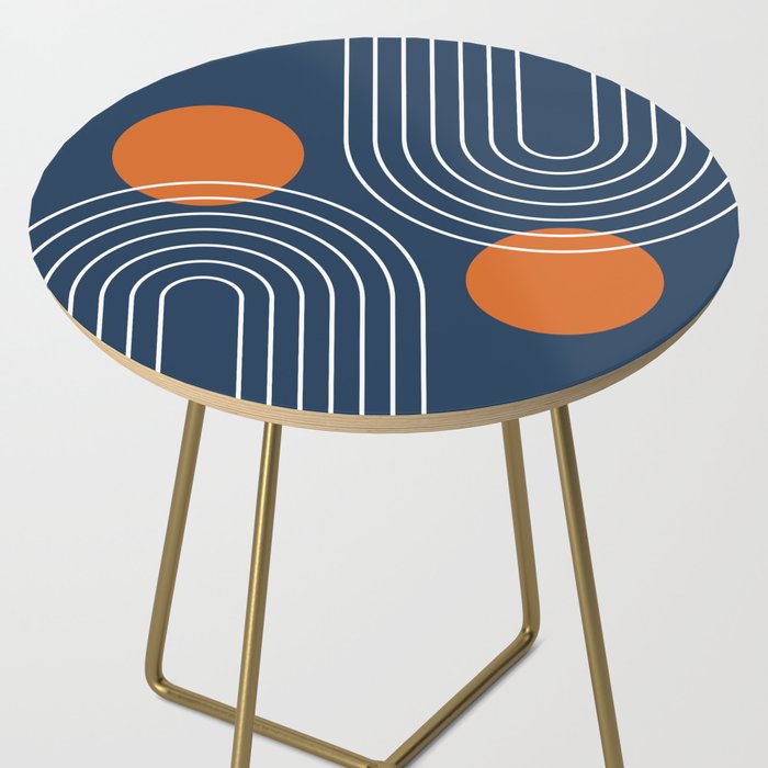 Mid Century Modern Geometric 83 in Navy Blue and Orange (Rainbow and Sun Abstraction) Side Table Gallery Image 2