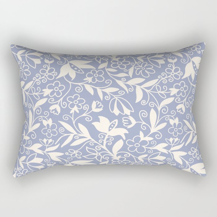 Soft Blue and White Floral Pattern  Rectangular Pillow Gallery Image 1