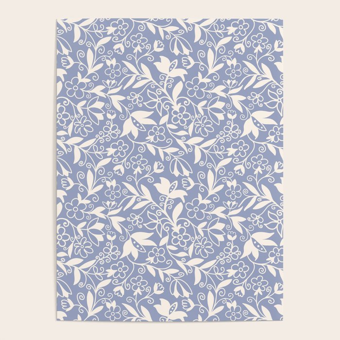 Soft Blue and White Floral Pattern  Poster Gallery Image 1