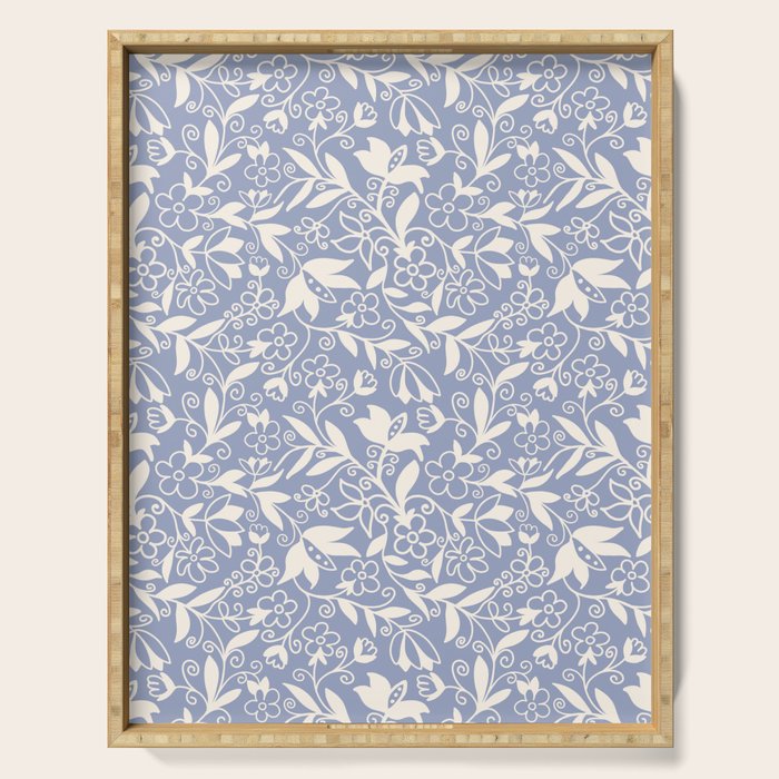 Soft Blue and White Floral Pattern  Serving Tray Gallery Image 1
