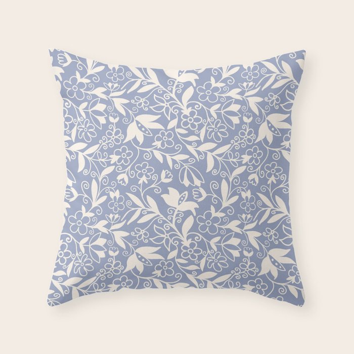 Soft Blue and White Floral Pattern  Throw Pillow Gallery Image 1