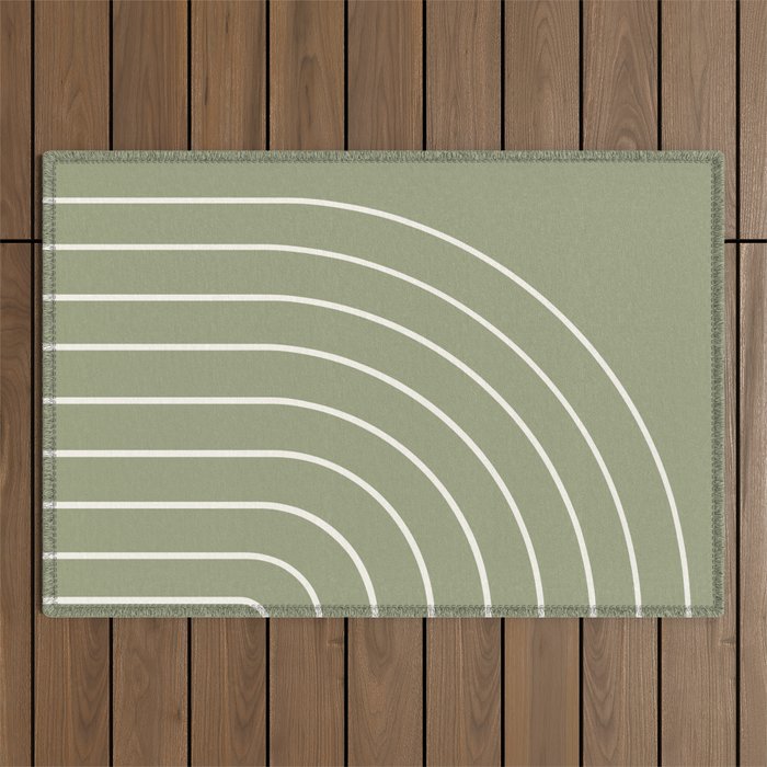 Minimal Arch LIII Earthy Sage Green Modern Geometric Lines Outdoor Rug Gallery Image 1