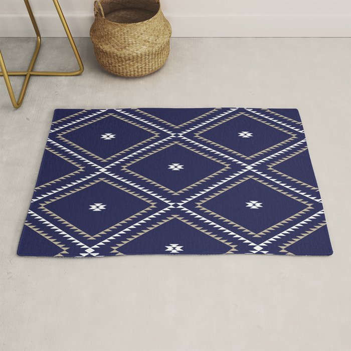 Southwestern Geometric - Tan White Navy Rug Gallery Image 1