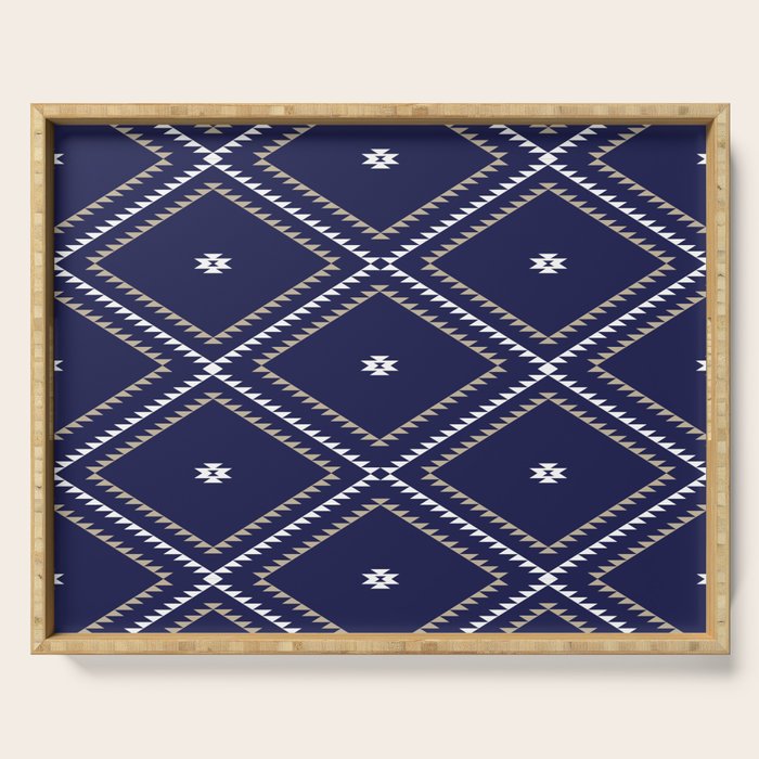 Southwestern Geometric - Tan White Navy Serving Tray Gallery Image 1