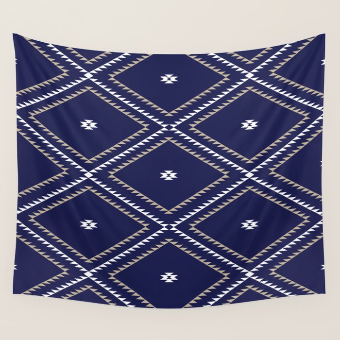Southwestern Geometric - Tan White Navy Wall Tapestry Gallery Image 4