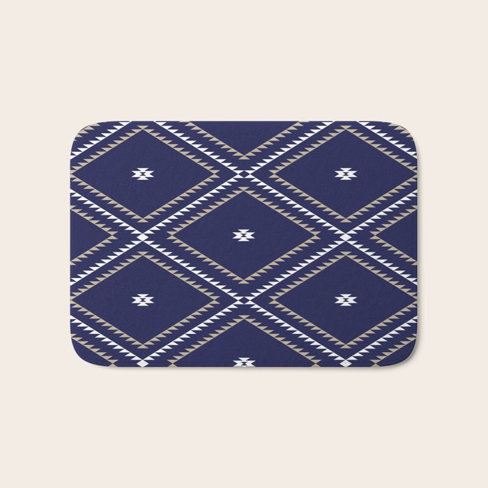 Southwestern Geometric - Tan White Navy Bath Mat Gallery Image 1