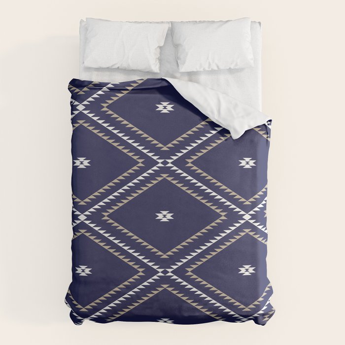 Southwestern Geometric - Tan White Navy Duvet Cover Gallery Image 6