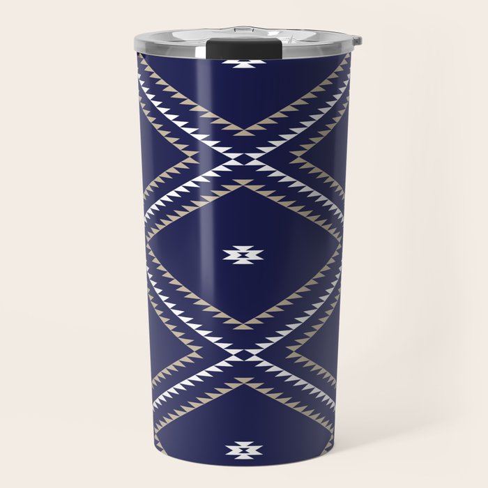 Southwestern Geometric - Tan White Navy Travel Mug Gallery Image 1