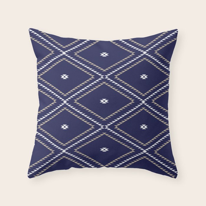 Southwestern Geometric - Tan White Navy Throw Pillow Gallery Image 1