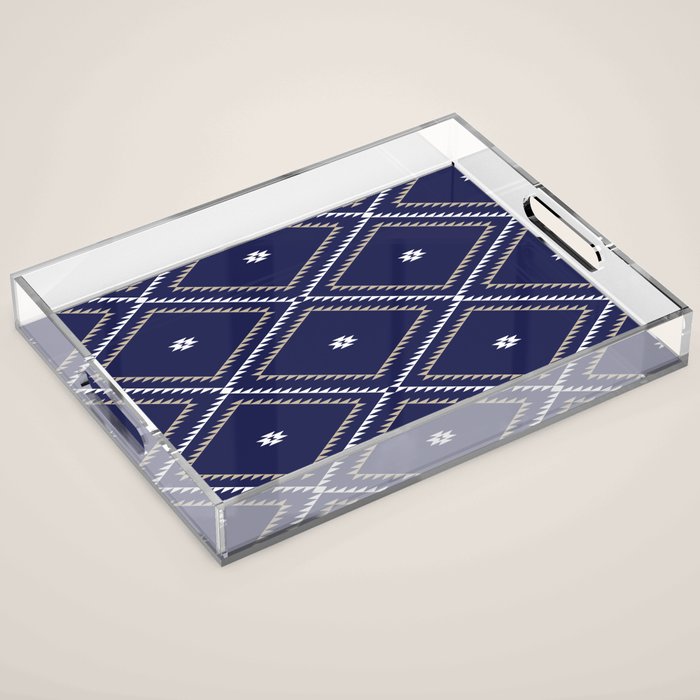 Southwestern Geometric - Tan White Navy Acrylic Tray Gallery Image 1