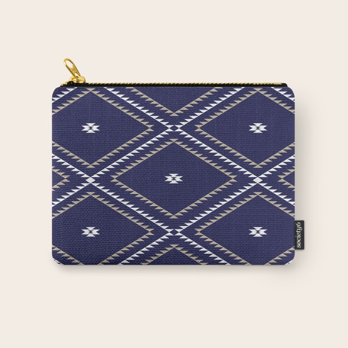 Southwestern Geometric - Tan White Navy Carry All Pouch Gallery Image 1