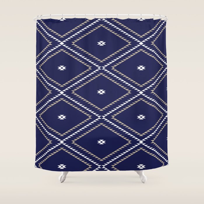 Southwestern Geometric - Tan White Navy Shower Curtain Gallery Image 1