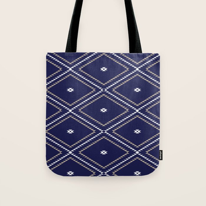 Southwestern Geometric - Tan White Navy Tote Bag Gallery Image 1