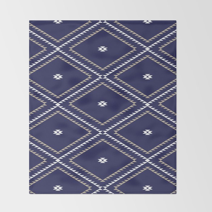 Southwestern Geometric - Tan White Navy Throw Blanket Gallery Image 2