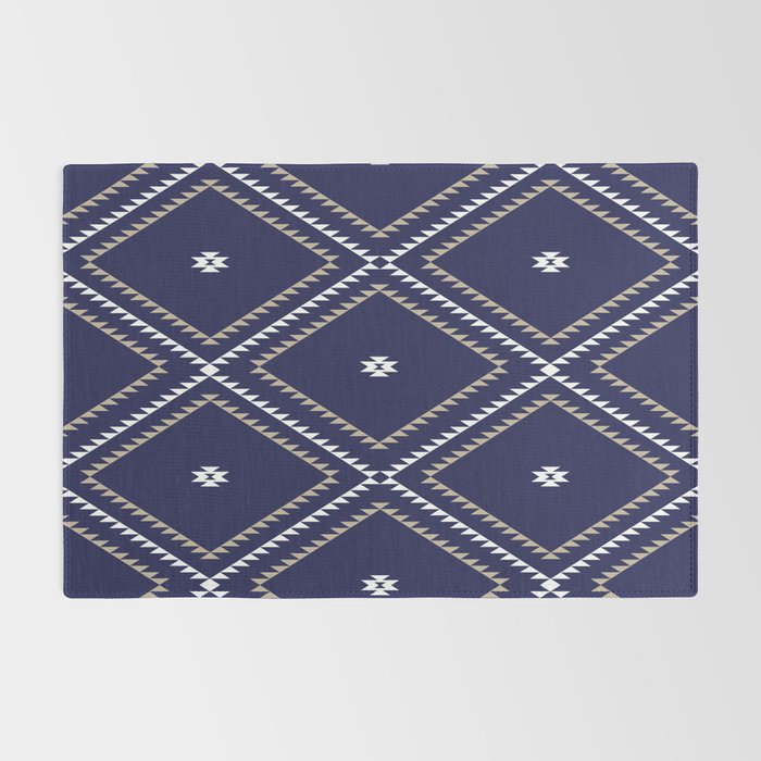 Southwestern Geometric - Tan White Navy Rug Gallery Image 2