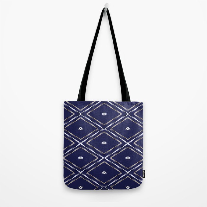 Southwestern Geometric - Tan White Navy Tote Bag Gallery Image 2