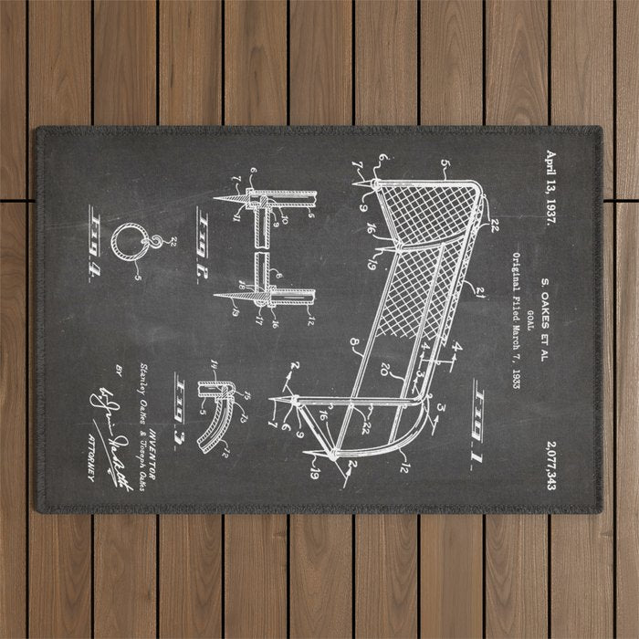 Soccer Patent - Soccer Goal Art - Black Chalkboard Outdoor Rug Gallery Image 1