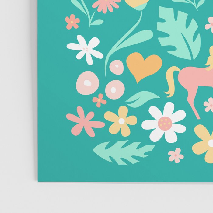 Dinosaurs + Unicorns on Teal Poster Gallery Image 3