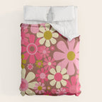 Groovy Retro Floral Garden 60s 70s Pattern in Pink Avocado Brown 2 Comforter Gallery Image 6