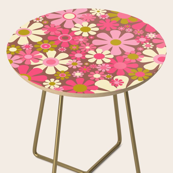 Groovy Retro Floral Garden 60s 70s Pattern in Pink Avocado Brown 2 Side Table Gallery Image 2